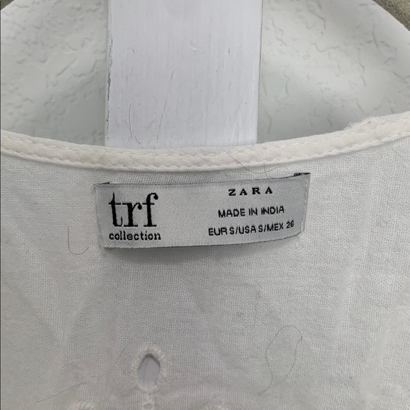 Zara Boho Eyelet White Tie Neck Button Top - Picture 2 of 8